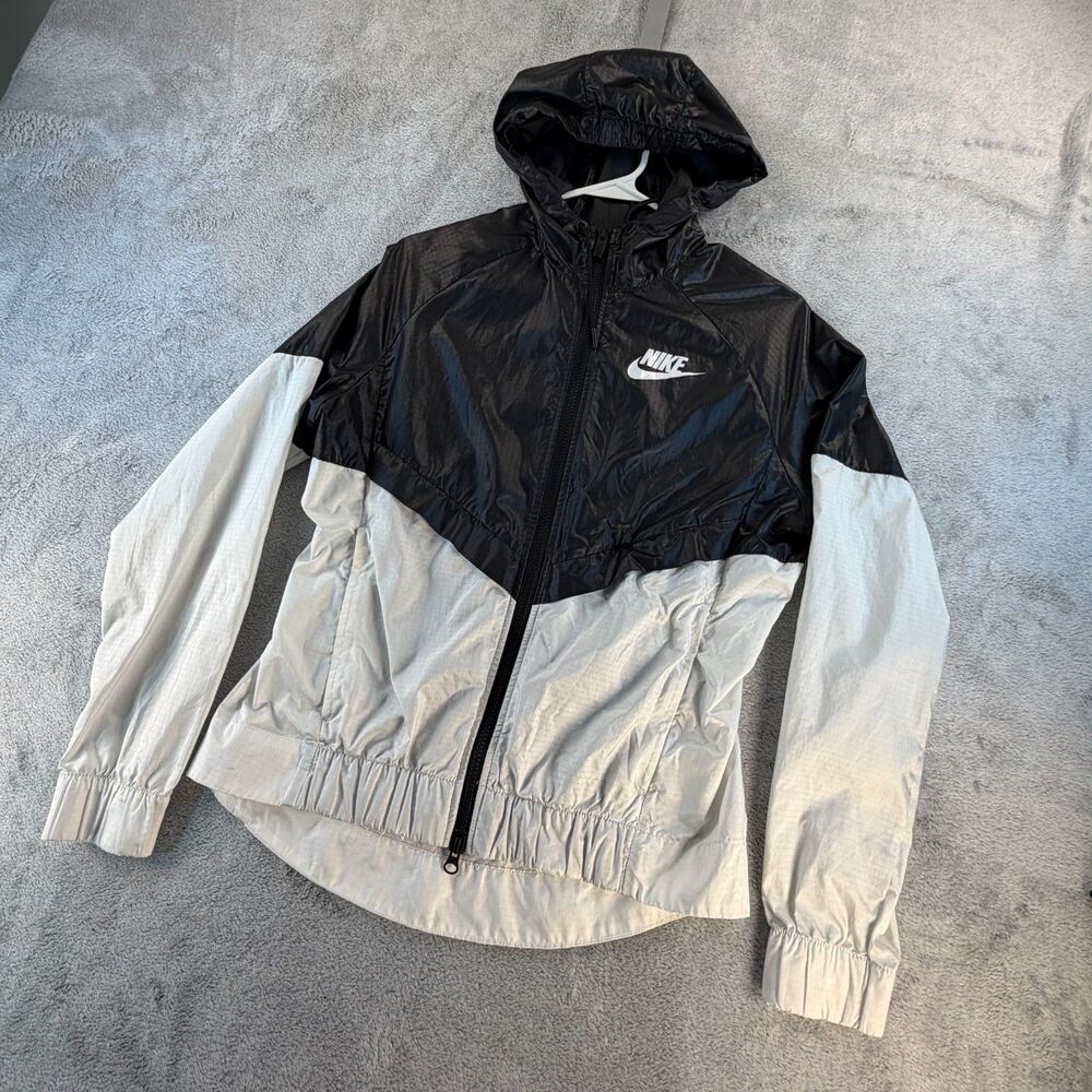 Nike Windrunner Hooded Windbreaker Jacket Women's Small Black White Full Zip Lig